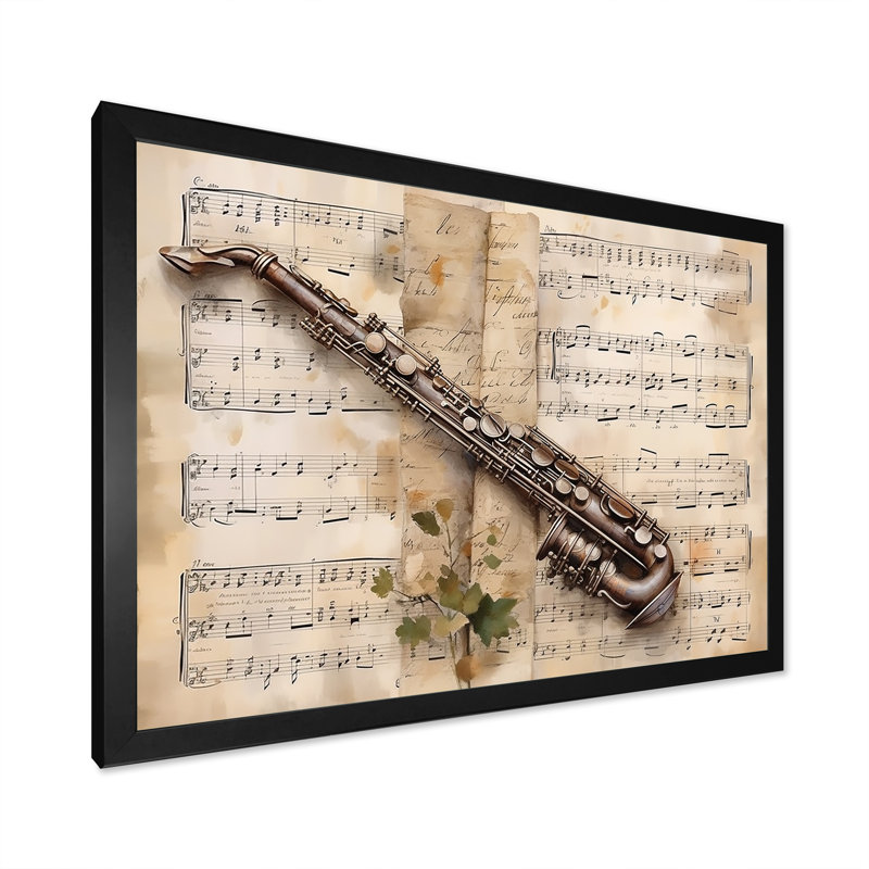 Clarinet Classique Timeless Taupe IV sur toile, Cadre simple noir, H 30 po x l 40 po x P 1,5 po