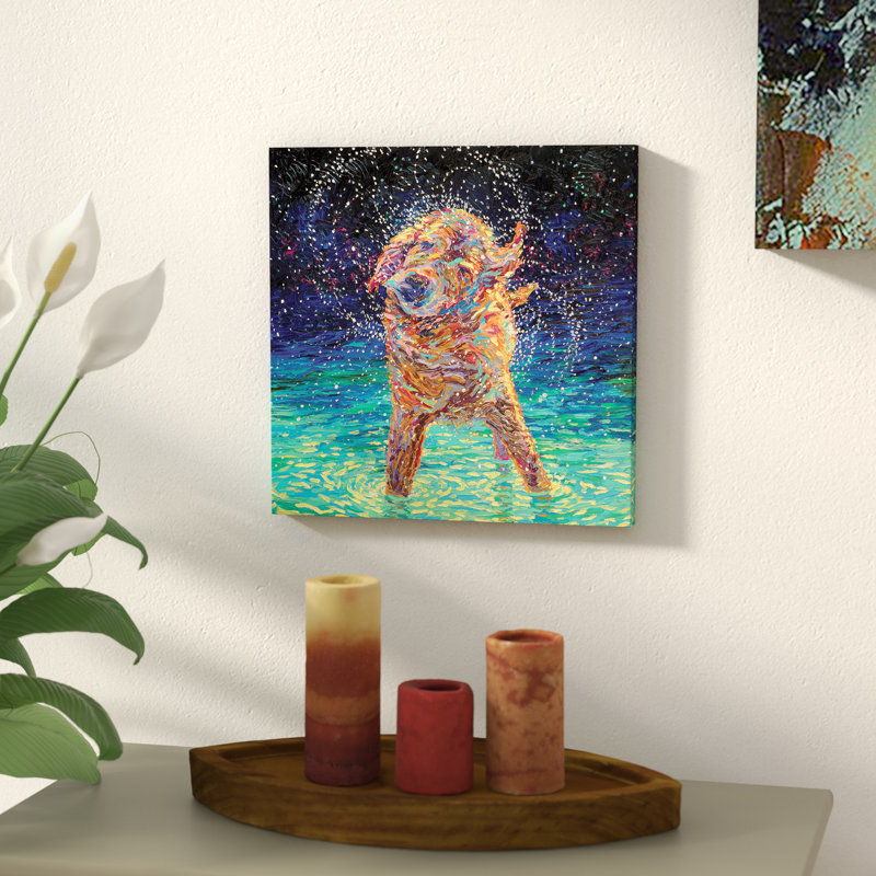 « Moonlight Swim » par Iris Scott - reproduction, H 12 po x l 12 po x P 1,5 po, Encadrement en bois foncé rustique