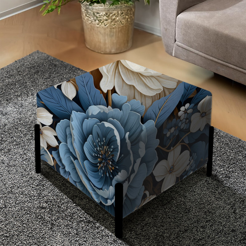 Toile florale exotique bleue et blanche I - repose-pieds carré floral