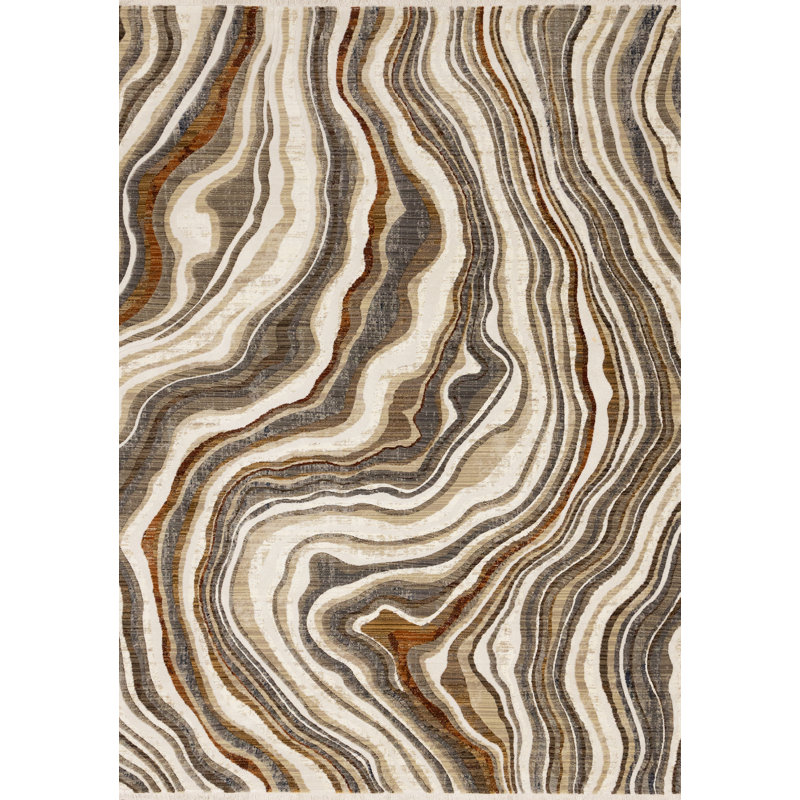 Devanee Cream Abstract Low-Pile Stain Resistant Rug, Rectangle 7'10" x 10'2"
