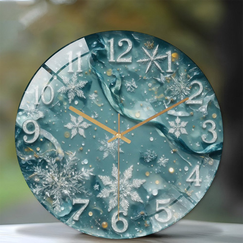 Horloge murale horloge murale en verre avec chiffres et flocons de neige