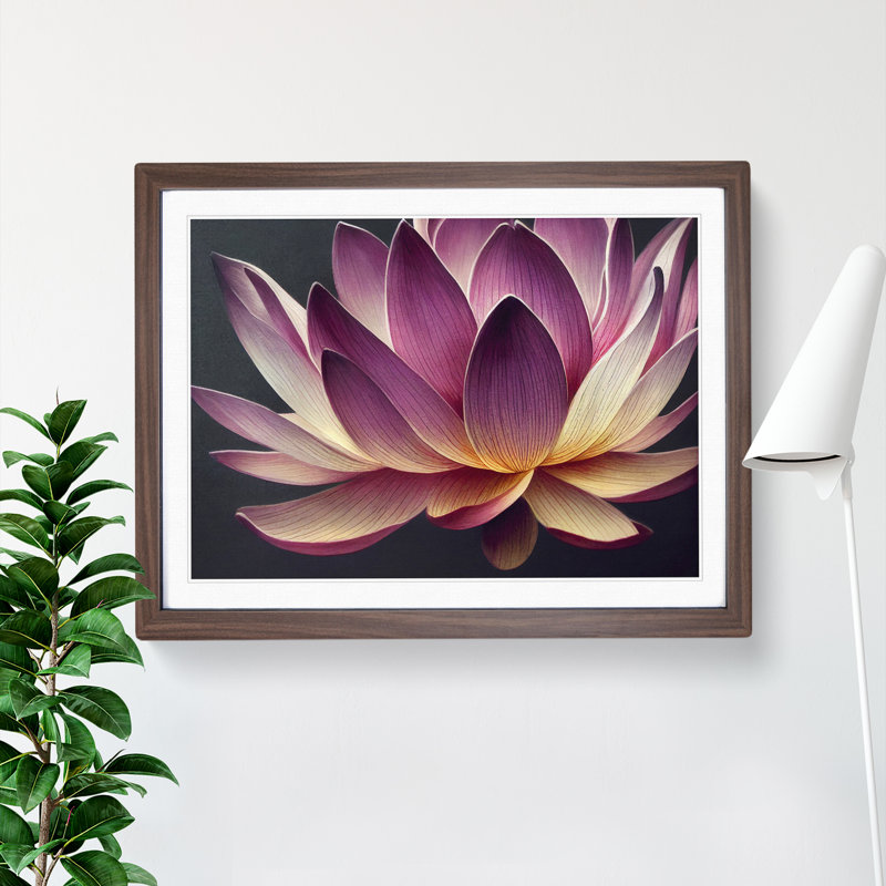 Heavenly Lotus Flower - Single Picture Frame Print, 25cm H x 34cm W x 2cm D, Walnut