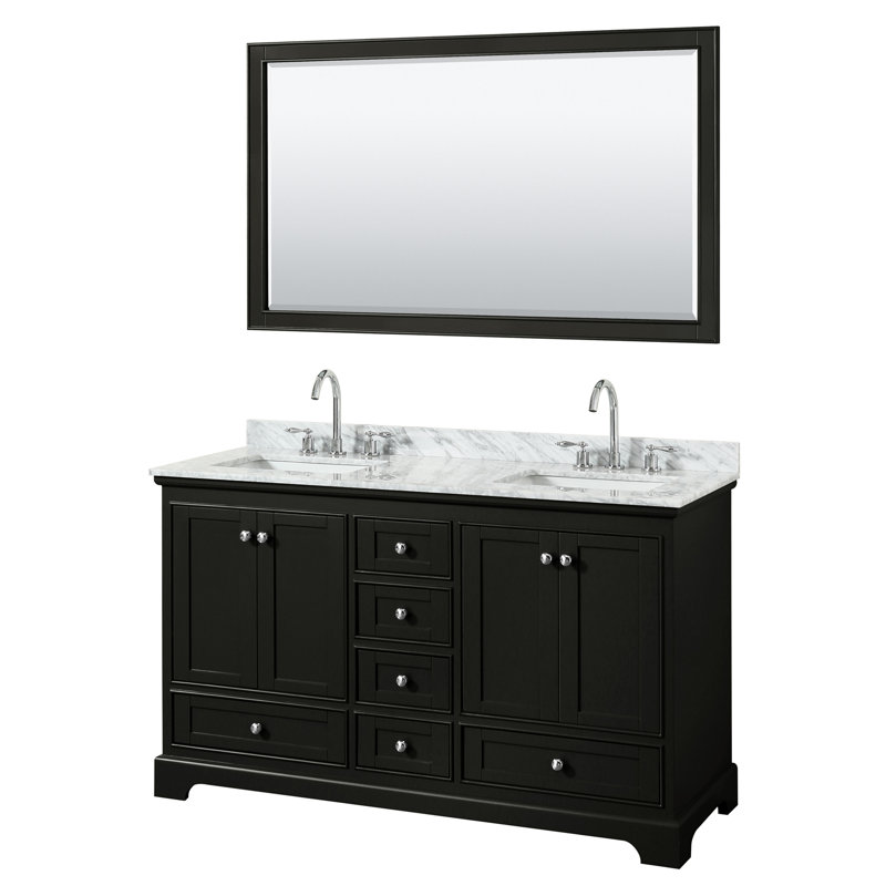 Deborah 60'' Double Bathroom Vanity with Marble Top, Dark Espresso, Polished Chrome