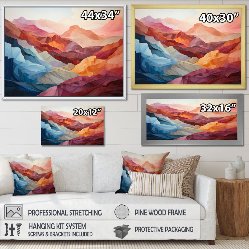 Corail bleu sarcelle majestueux Palette - montagnes grand art mural, H 30 po x l 40 po x P 1,5 po, Toile tendue