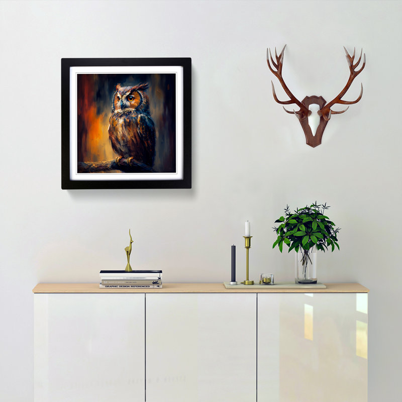Owl Post-Impressionism - Framed Print, Black