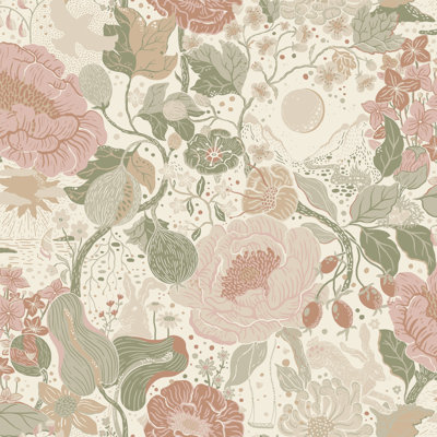 Williamsen Växa Large Floral Motifs 10.05m x 53cm Wallpaper Roll