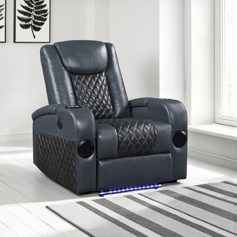 Fauteuil inclinable électrique Liza, Bluetooth, similicuir, Similicuir bleu et noir