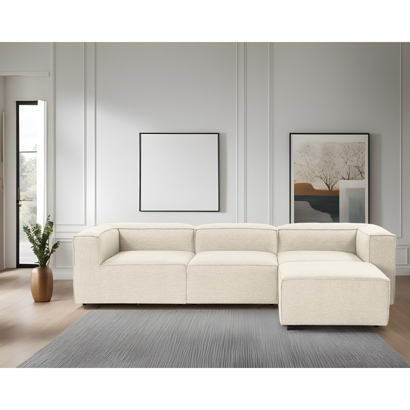Corner Sofa, 26" H x 116.9" W x 74.8" D, Cream Linen