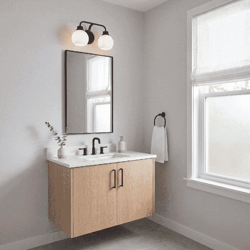Volnak 2-Light Bathroom Vanity Light in Matte Black, Matte Black