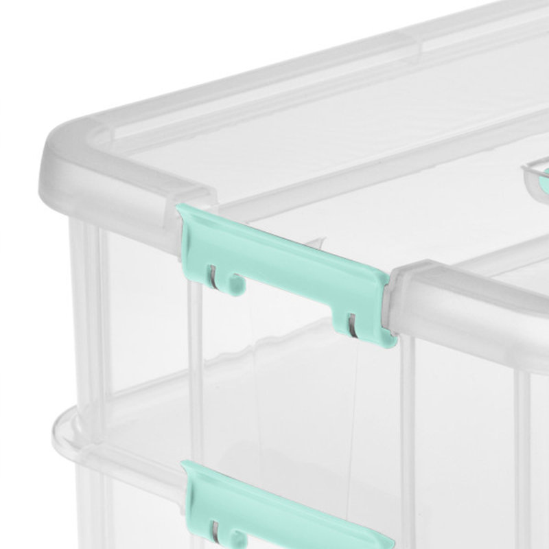 Sterilite Stack and Carry 2 Layer Handle Box, Small Storage Latch Lid Container, Organize Crafts, 4
