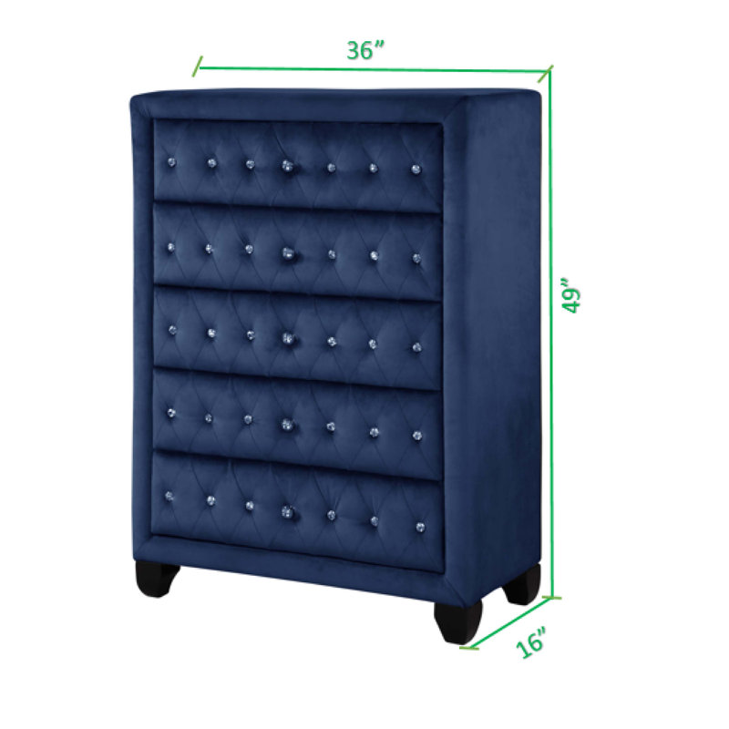 Commode 5 tiroirs l 36 po Rausch, Bleu