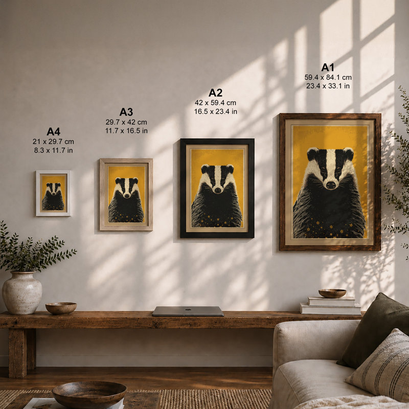 Golden Badger Boho - Framed Print, A4 - 29.7 x 21.0 cm, Walnut