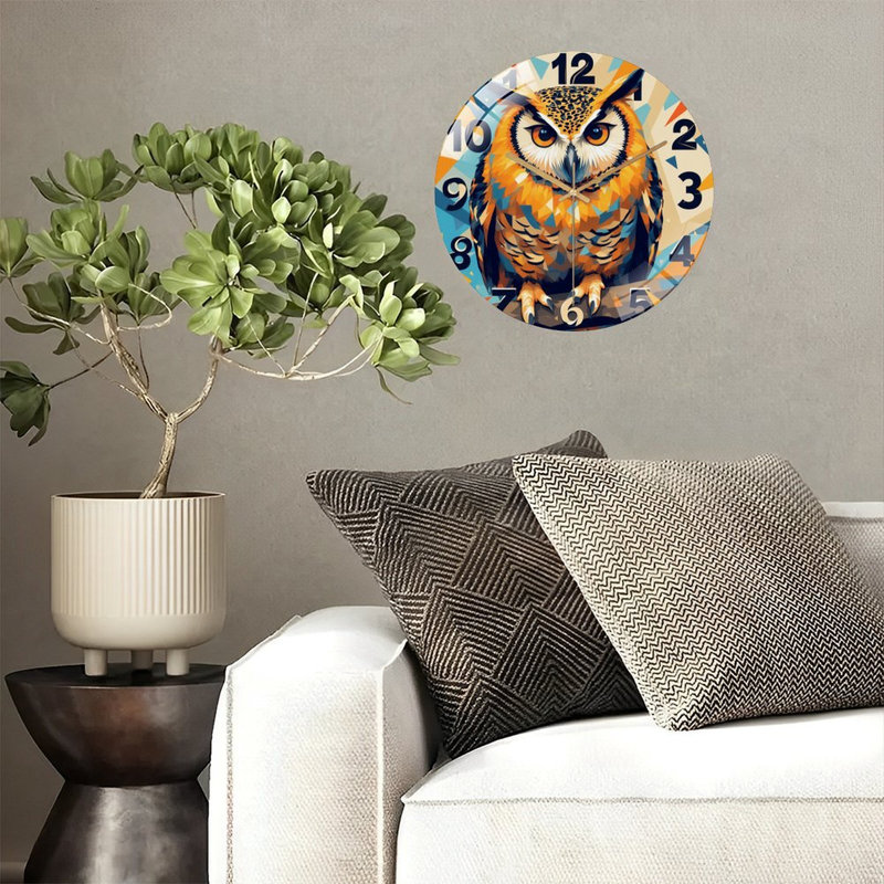 Horloge murale hibou avec design coloré et art de style unique