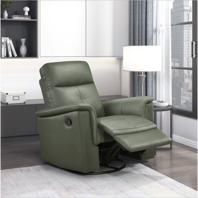 Fauteuil inclinable manuel pivotant Rem, cuir fleur vert