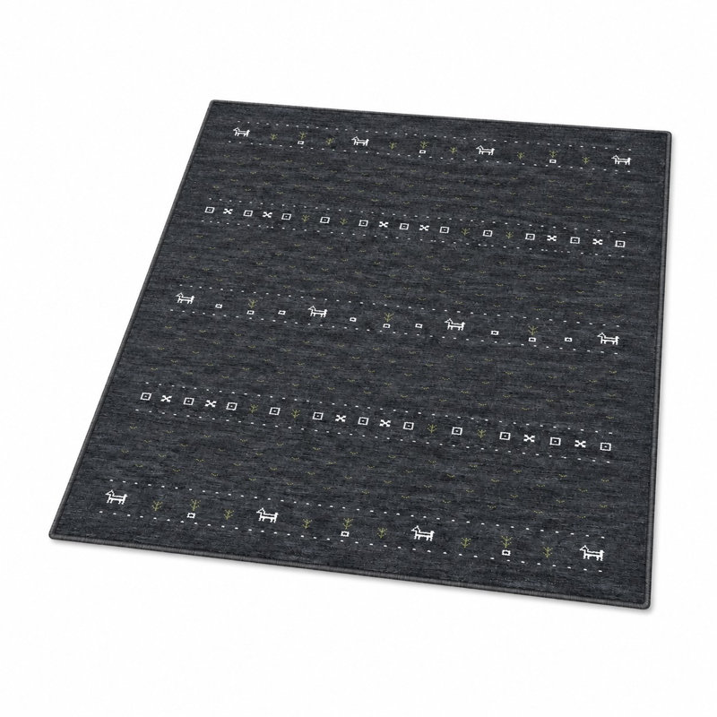 Tapis St Catherine en laine tissée à la main, écologique - 183 x 183 cm, carré, couleur anthracite, design moderne et contemporain, épais et à poils longs, antidérapant, idéal pour le salon et la chambre.