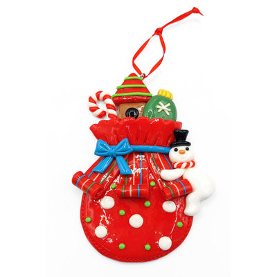 Christmas Ornament - Glossy Gingerbread Gift Bag with Snowman.  Festive Decoration F07-N2-11-AA440A
