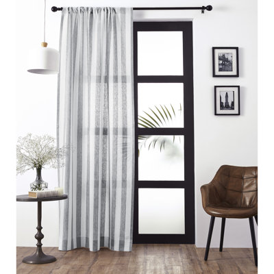 Striped Pure Linen Semi-Sheer Curtain Panel