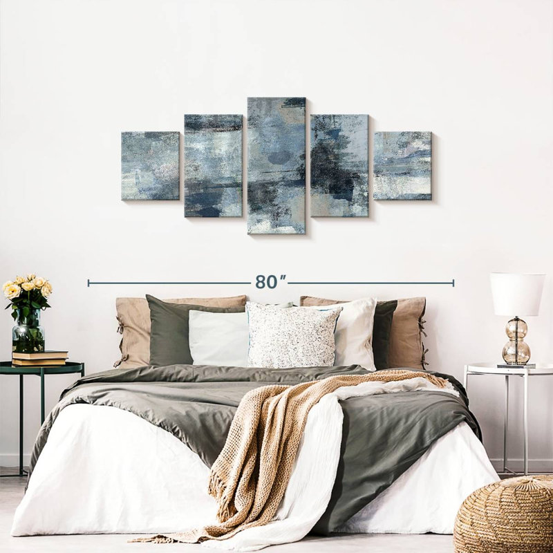 Ensemble de 5 pièces indigo et gris sur toile In The Clouds, H 68 po x l 30 po x P 1,25 po