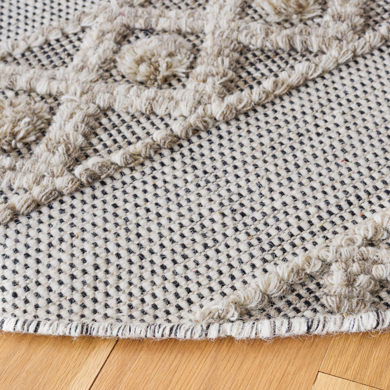 Ailiedh Vermont Flat Weave Wool/Cotton Geometric Rug in Ivory/Beige, Round 6'