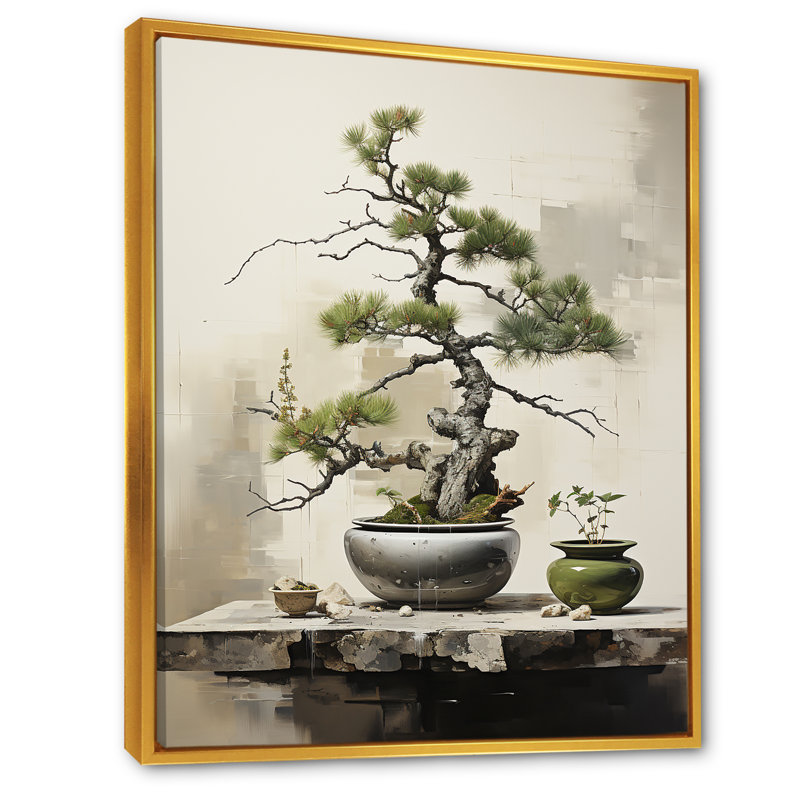 Art zen miniature Bonzai II, H 40 po x l 30 po x P 1,5 po, Cadre flottant doré
