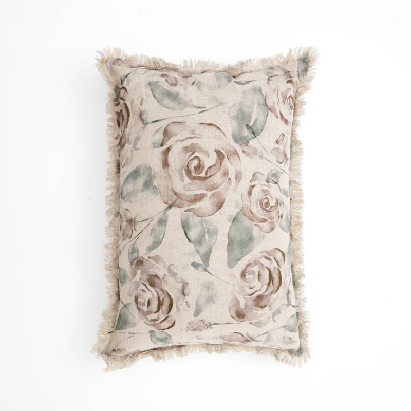 Coussin lombaire | Coussin en lin avec franges | 16 x 24 po