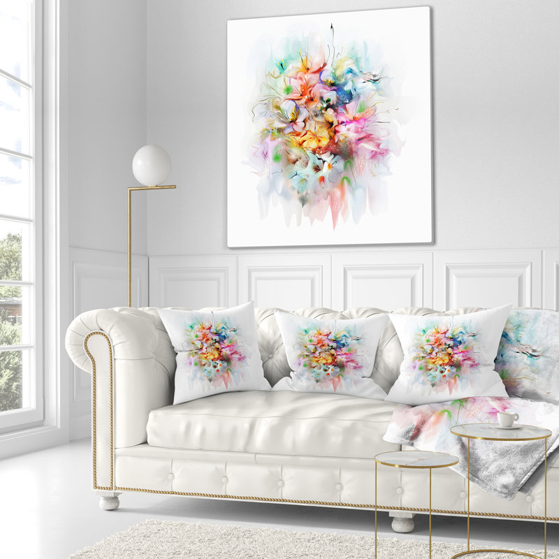 Bouquet de fleurs à l'aquarelle - coussin à imprimé floral, 18 po x 18 po, Coussin décoratif, Orange