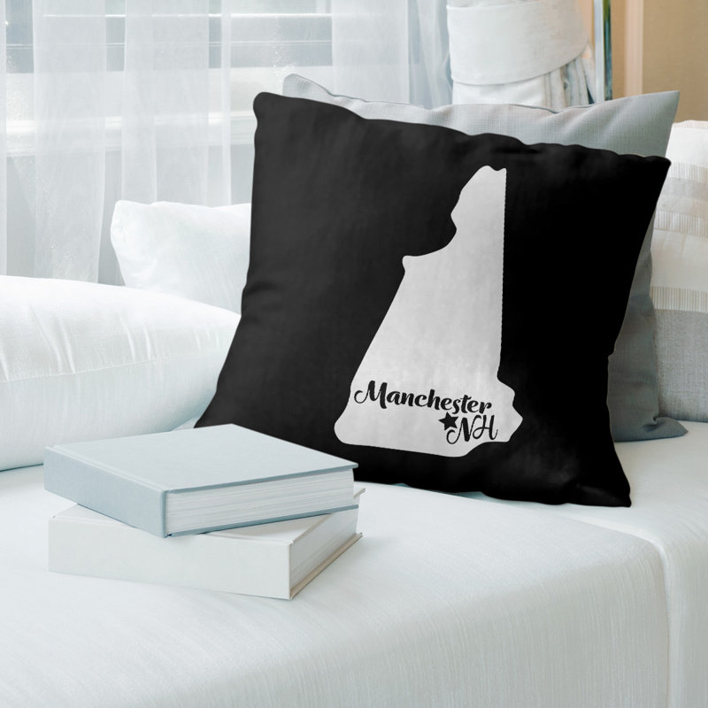 Housse de coussin new jersey jersey city, 16 po x 1 po, Noir, Manchester / New Hampshire