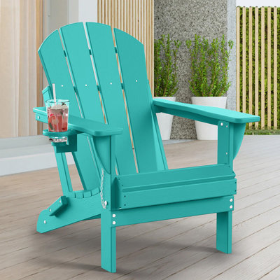 Hayfield HDPE Outdoor Foldable Adirondack Chair with Cup Holder Weather-Resistant 