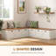 Banc de rangement en forme de L de 160 cm avec espace de rangement dissimulé, banc blanc pour coin repas avec plateau en bois pour salle à manger, cuisine et salon