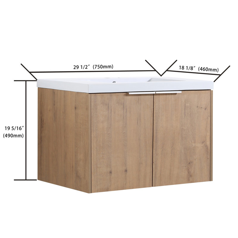 30'' Wall-Mounted Single Bathroom Vanity Set, Floating Bathroom Vanity with Resin Basin Sink Top, 2 Soft Close Doors