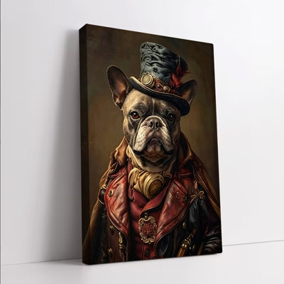 1 pièce, art mural, affiche, toile de bouledogue français Steampunk, art mural rétro, peinture avec chapeau et manteau de cuir pour le salon, décoration unique sur le thème des animaux, œuvre d'art moderne, prête à être accrochée