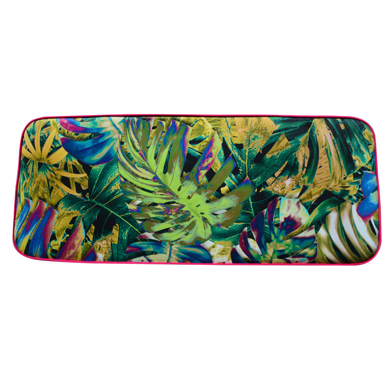 Polyester Blend Upholstered Bench, Green/Yellow