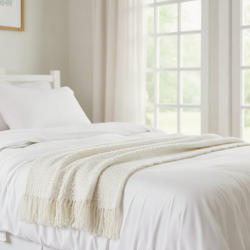 Luma Hand Woven Throw Blanket, White/Beige