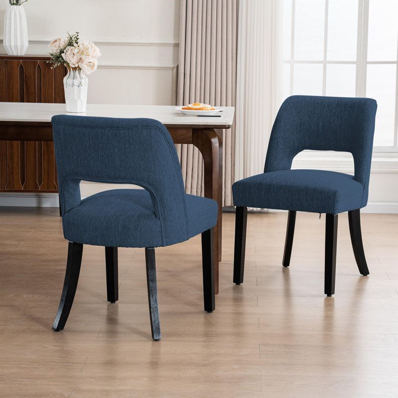 Chaise de salle à manger Nakenzie en lin avec pieds en bois massif (ensemble de 2), Bleu