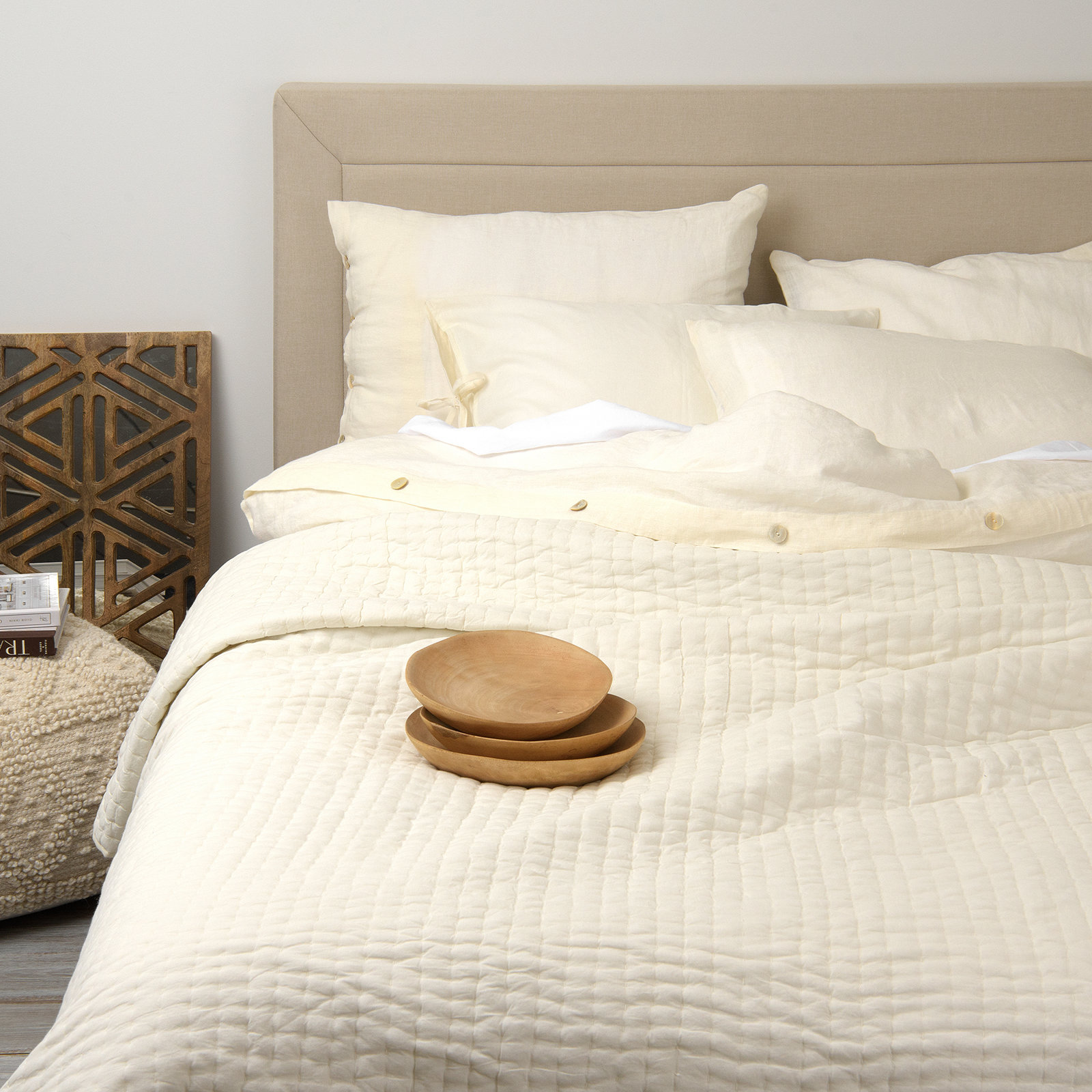 Cotton Quilt Set, King Quilt, Ivory
