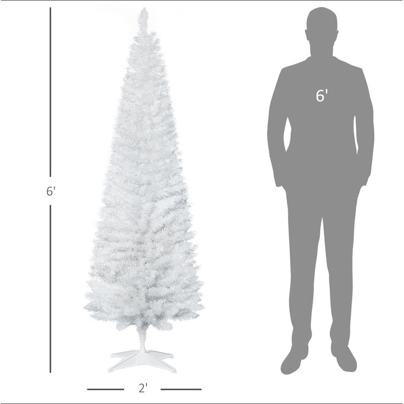 Arbre de Noël artificiel 6 pi avec arbre de Noël 6 pi avec 390 branches réalistes et support en plastique, Blanc