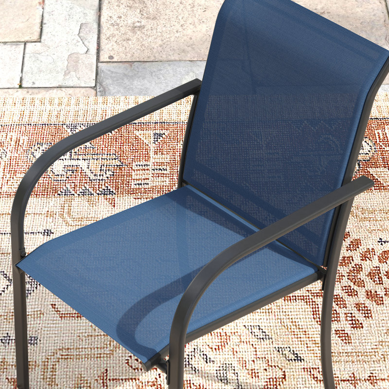 Ensemble de 4 chaises de patio d'extérieur empilables, Bleu / Noir