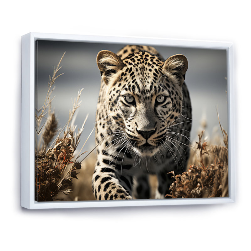 Portrait de guépard élégant - impression, H 16 po x l 32 po x P 1 po, Cadre flottant blanc