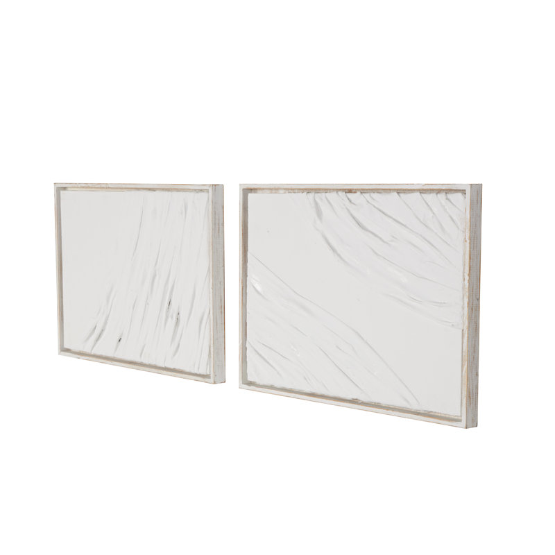 Wood Dimensional Wavy Textured Panel Abstract Cream Wall Decor Set, White, 19.75'' H x 27.6'' W x 1.8'' D