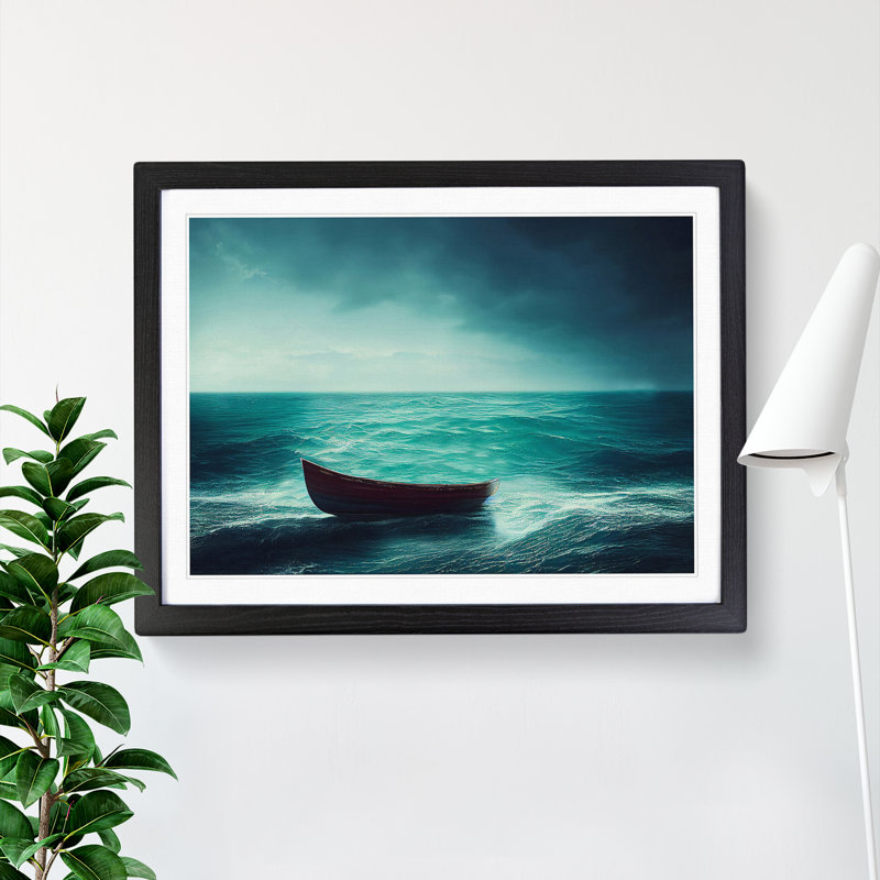 Lone Boat Vol.2 - Single Picture Frame Print, Black, 46cm H x 64cm W