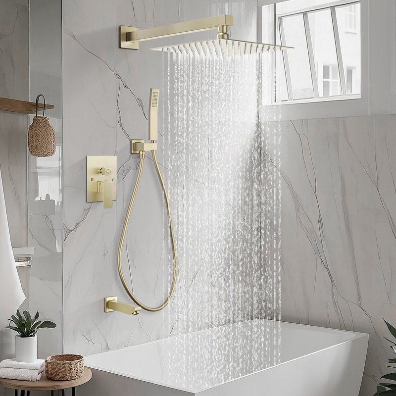 Complete Shower System with Rough in-Valve, Brushed Gold