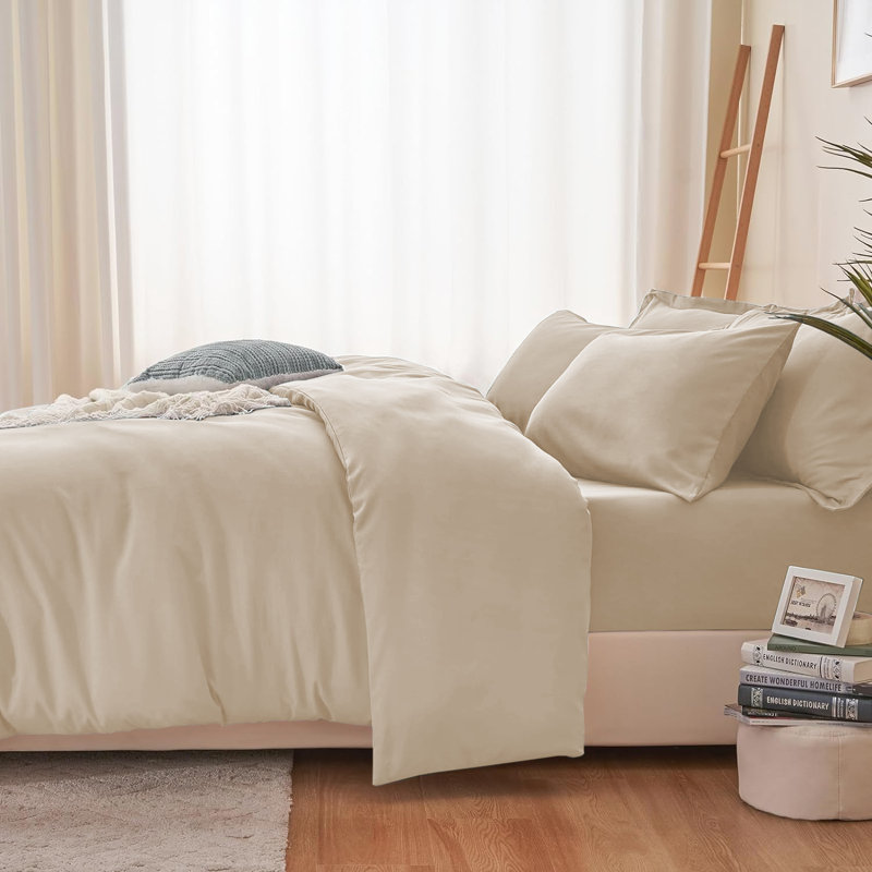 Nitzy Super Soft Reversible Plain Duvet Cover with Pillowcases, UK Single - DE 137 x 200 cm, Beige