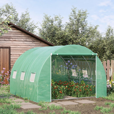 Walk-in Greenhouse 10 pi x 10 pi x 6,5 pi, structure en acier, couvercle, porte à glissière et fenêtres de circulation d'air optimales 10 pi x 10 pi x 6,5 pi avec cadre, pour la croissance des légumes