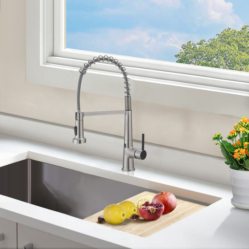 Robinet de cuisine à poignée simple avec capteur Topcraft, Nickel brossé / noir mat
