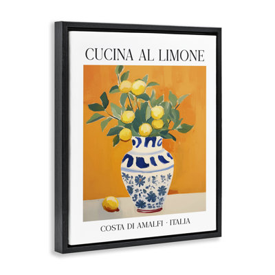 Lemon Branches in Italian Vase  Framed Floater Canvas Wall Art, design by Lettered and Lined