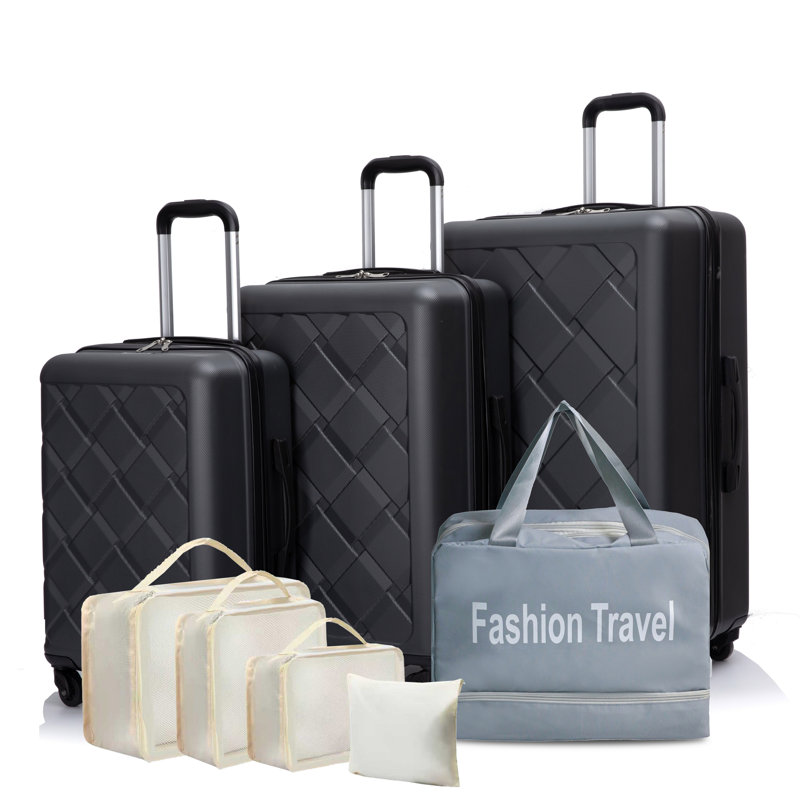 Ensemble 8 pièces de valise à roulettes en ABS avec sac de sport et sacs de rangement