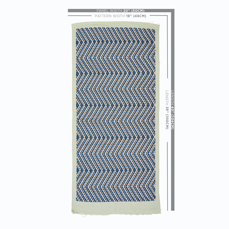 Schumacher x A Rum Fellow Amates Hand Woven Brocade Fabric, Blue/ Medium Blue