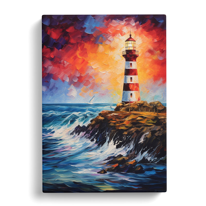 Lighthouse Action Painting Art No.2 - Wrapped Canvas, 50cm H x 35cm W x 3cm D