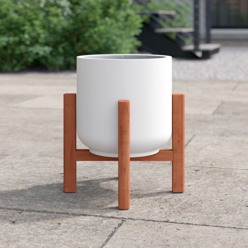 Khashif Pot Planter, White/Walnut