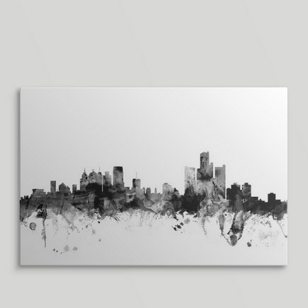 «Detroit Michigan Skyline» par Francy, impression, H 16 po x l 24 po x P 1,5 po, Toile